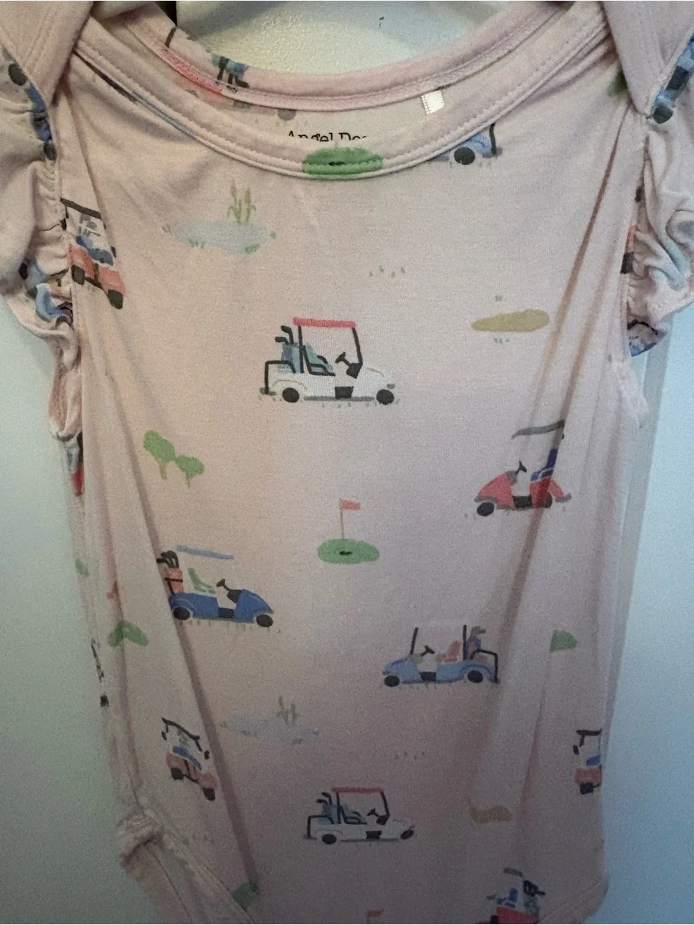 Angel Dear Pink Baby Onesie with Golf Cart Motif